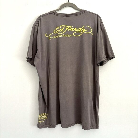 Ed Hardy by Christian Audigier Gray Skull Bones Short Sleeve T-Shirt Men’s XXL - Picture 7 of 9